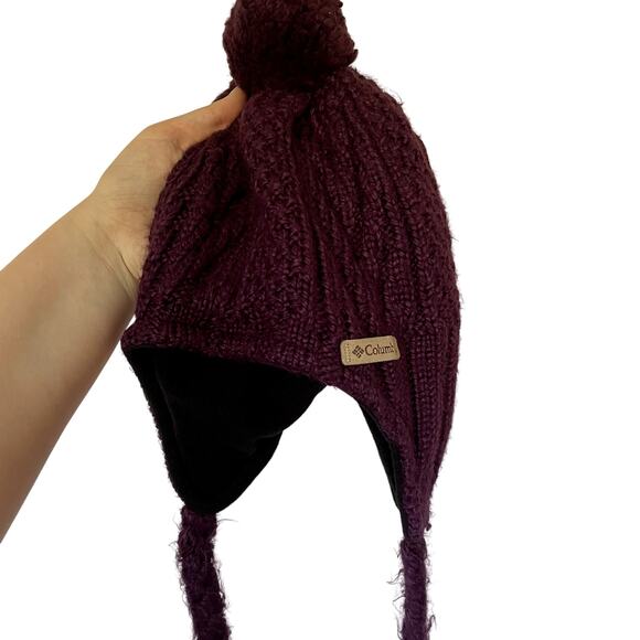 Columbia knit winter beanie hat one size purple ear flaps warm insulated - Picture 1 of 8